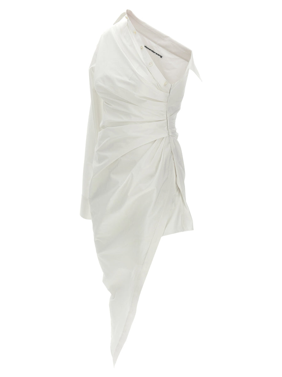 Alexander Wang One Shoulder Asymmetrical Shirt Dress in White Cotton Elastane for Women Ultra Versatile Day to Night
