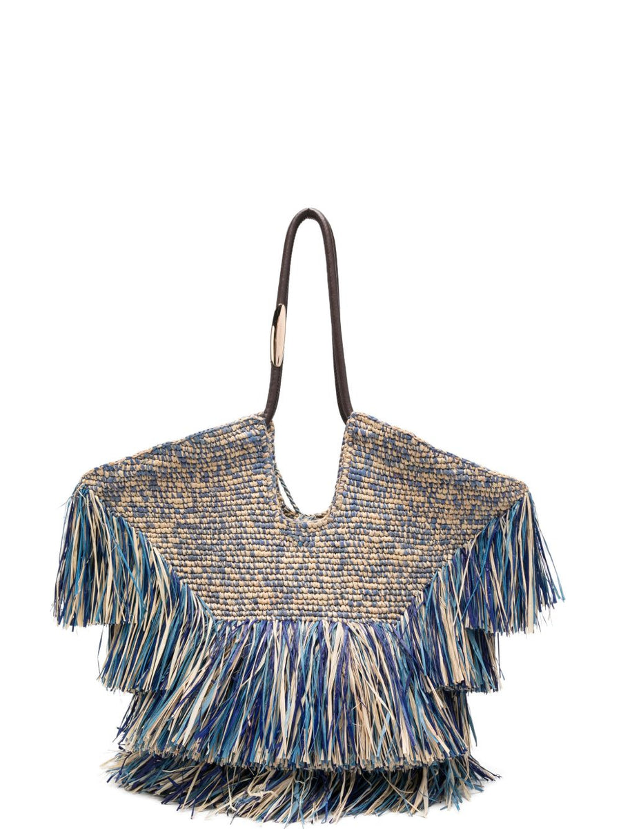 Zimmermann Navy Raffia Shopper Tote With Fringe Detailing for Women Lightweight Beach Carryall