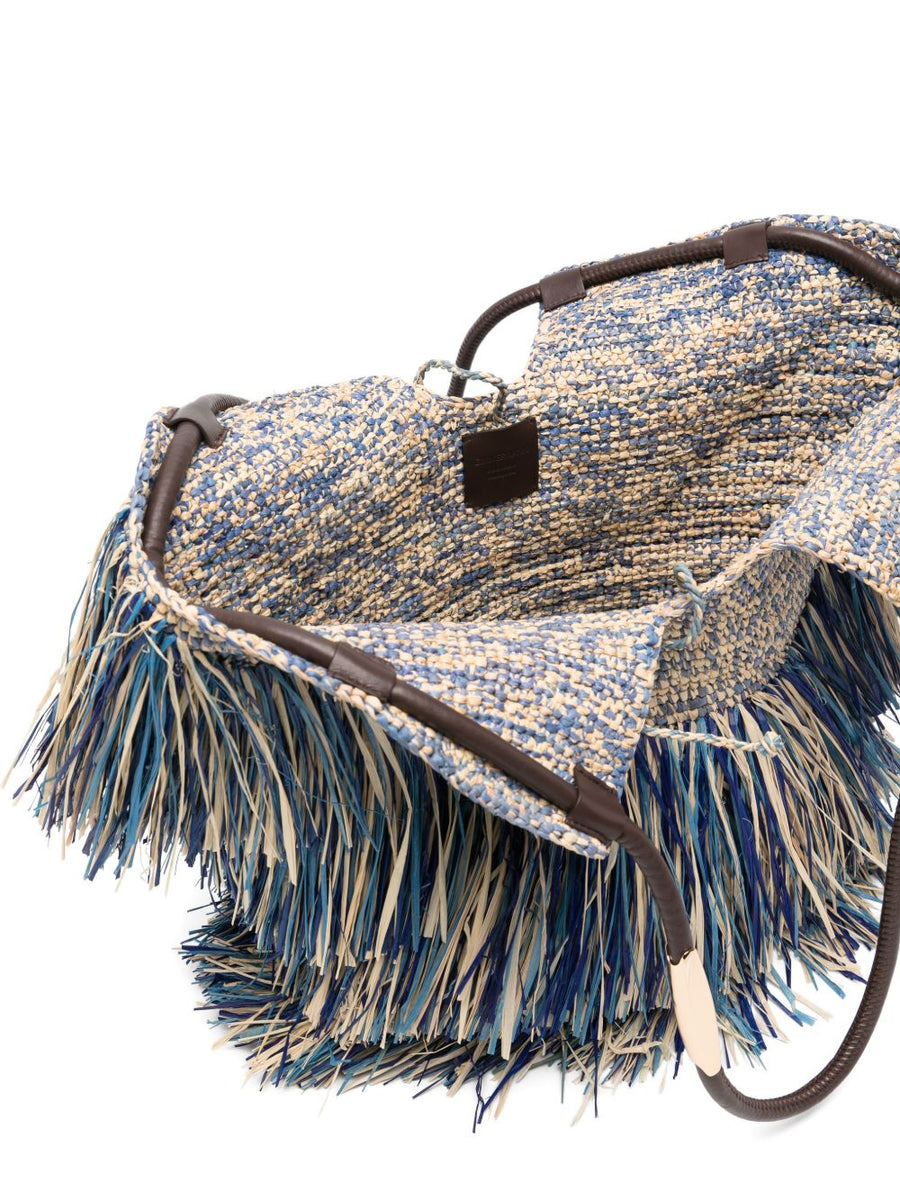 Zimmermann Navy Raffia Shopper Tote With Fringe Detailing for Women Lightweight Beach Carryall
