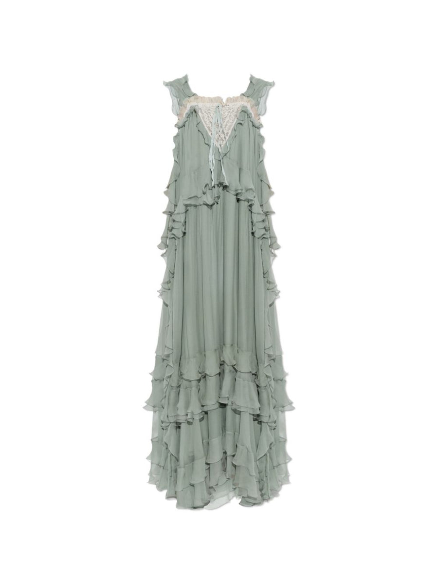 Chloé Ruffled Silk-Mousseline Maxi Dress