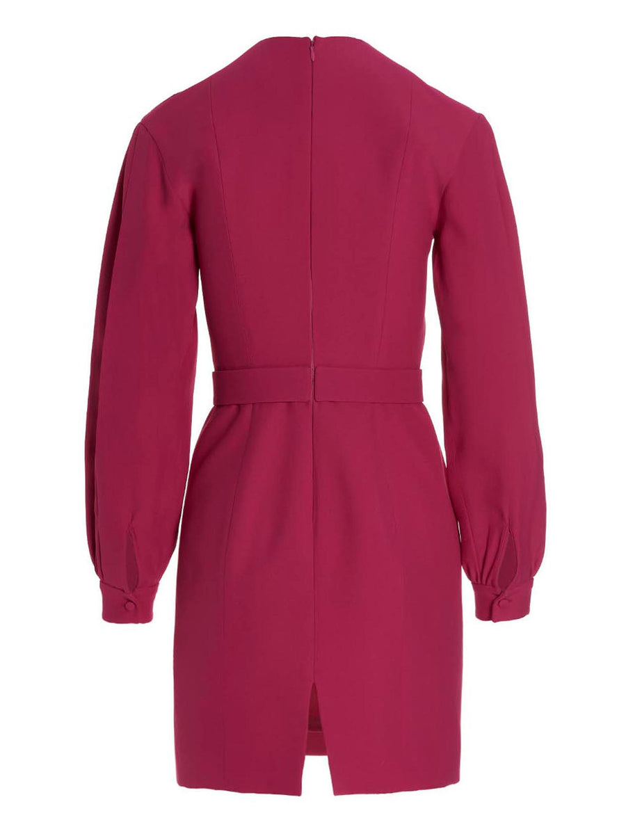 Giovanni Bedin Cady Dress Fuchsia With Waist Defining Band And Puff Sleeves For Women