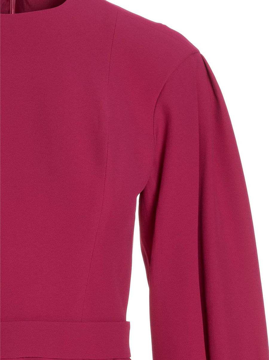 Giovanni Bedin Cady Dress Fuchsia With Waist Defining Band And Puff Sleeves For Women
