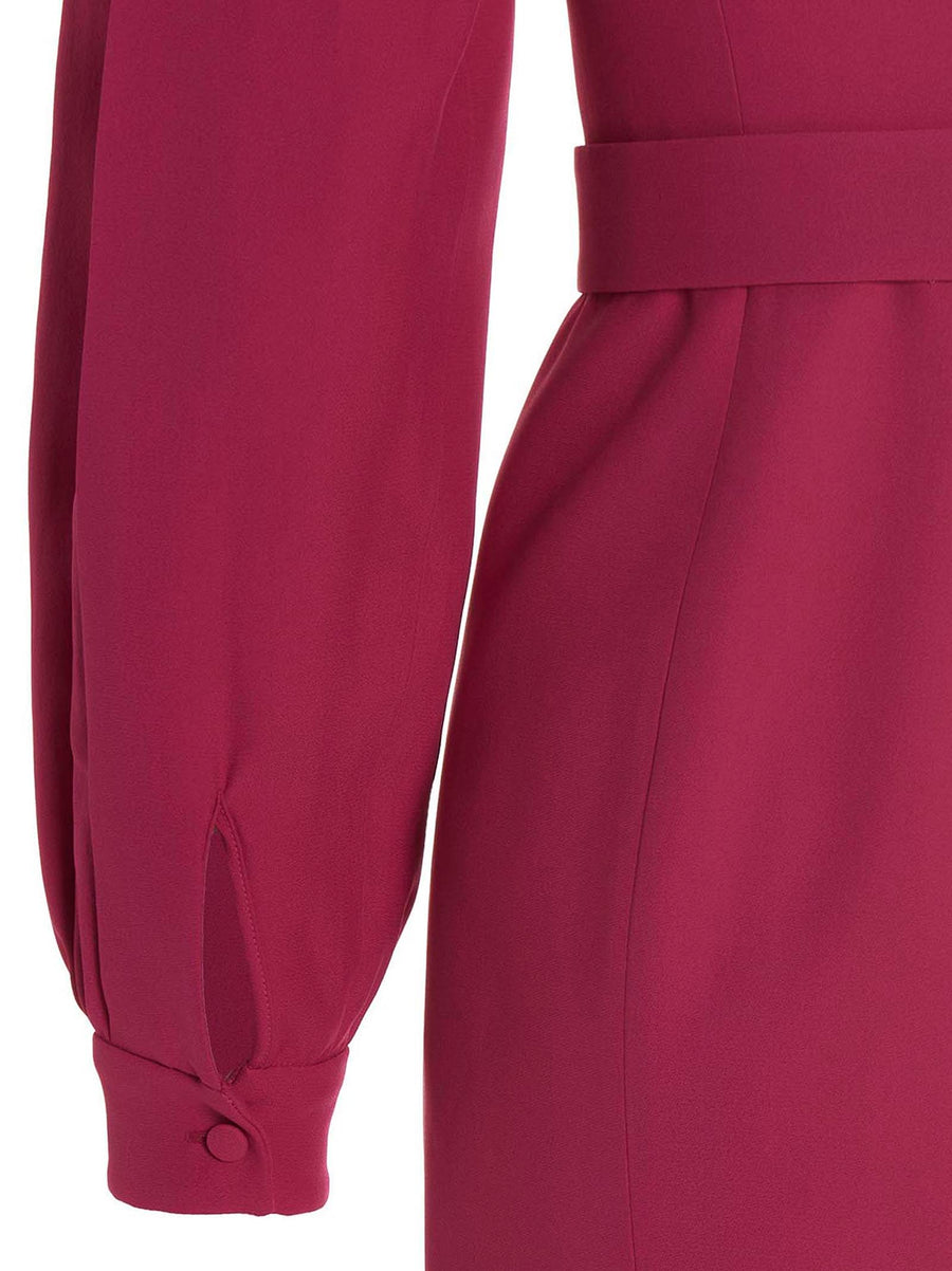 Giovanni Bedin Cady Dress Fuchsia With Waist Defining Band And Puff Sleeves For Women