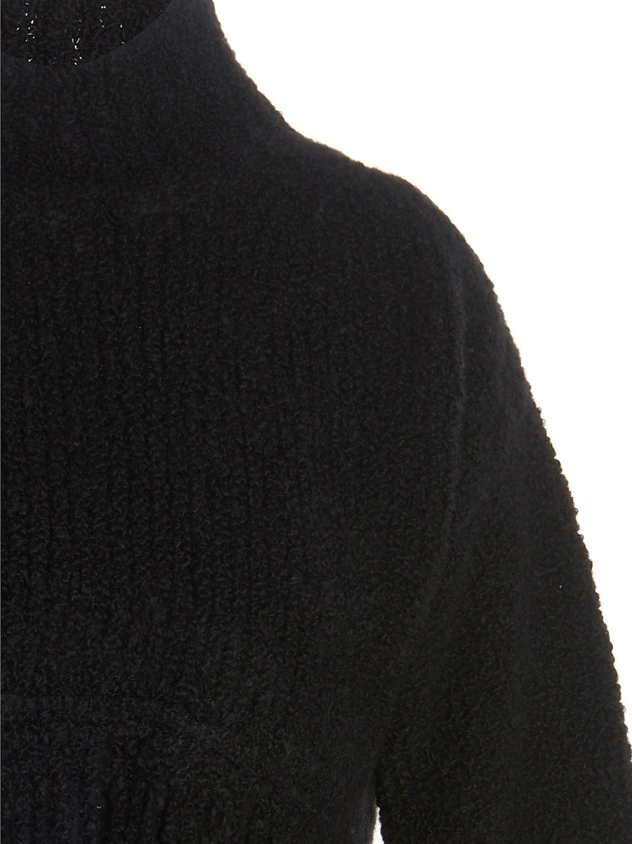 Mixik Ray Cashmere Sweater For Women Black High Neck Fringe Hem Long Sleeves Topwear For Luxury Layering