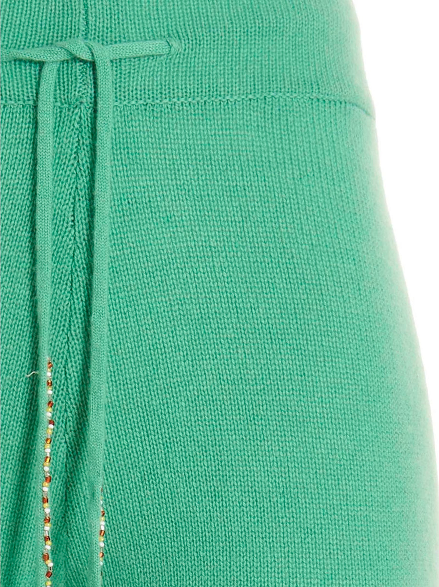 Mixik Green Cashmere Knit Trousers For Women Luxurious Slim Fit With Drawstring Elastic Waist