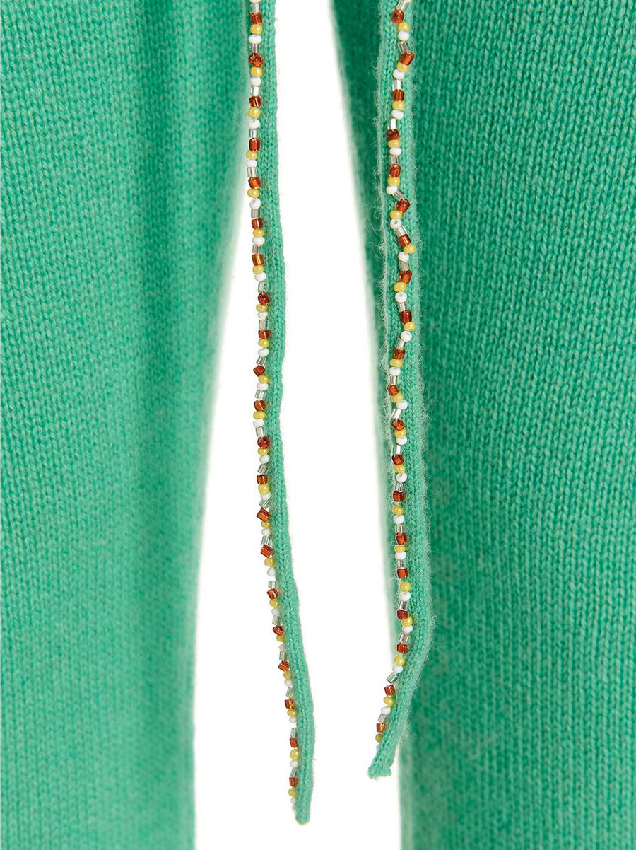 Mixik Green Cashmere Knit Trousers For Women Luxurious Slim Fit With Drawstring Elastic Waist