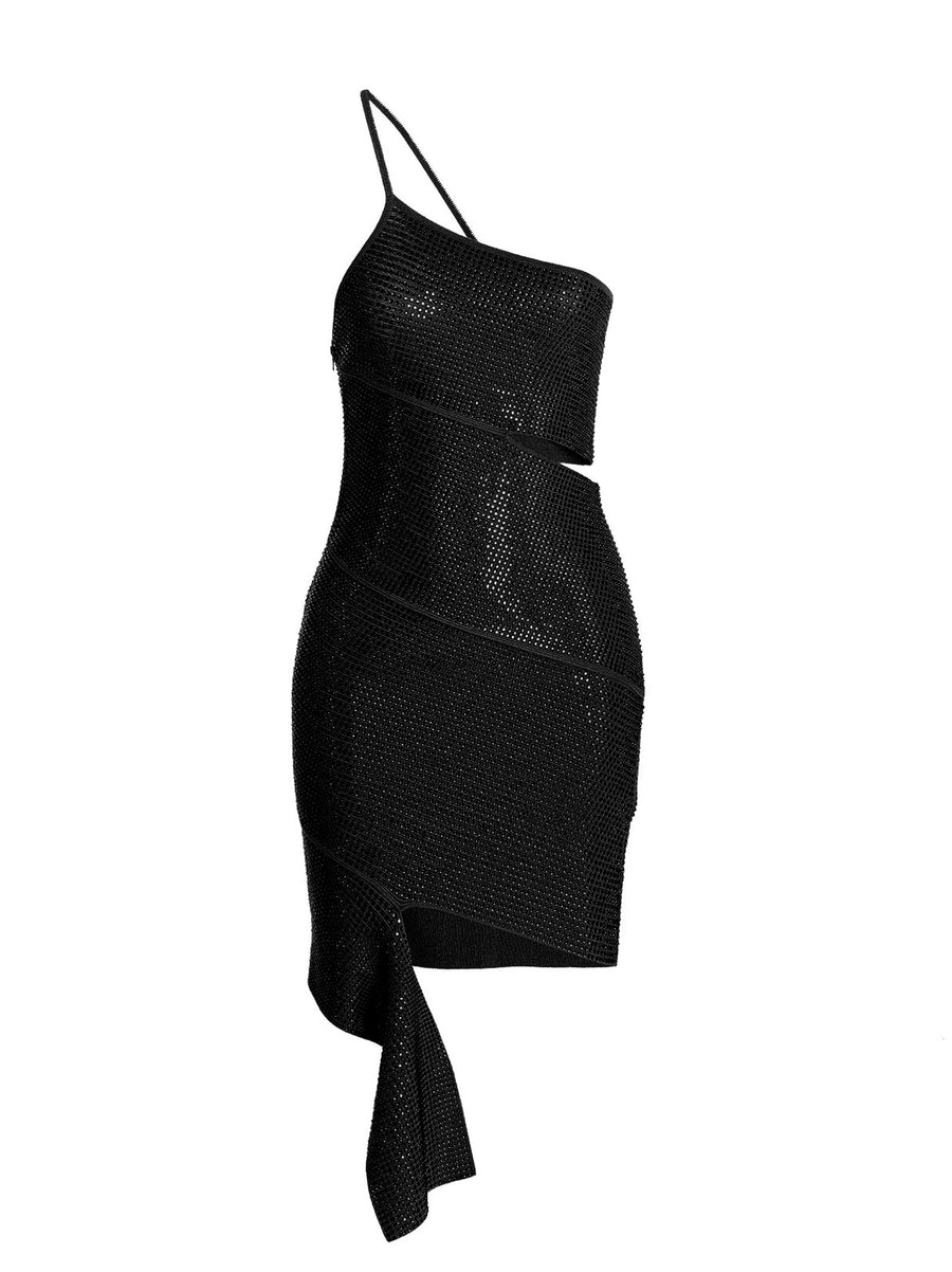 AndreAdamo Sequin One Shoulder Dress For Women Luxurious Evening Glamour With Allover Knit