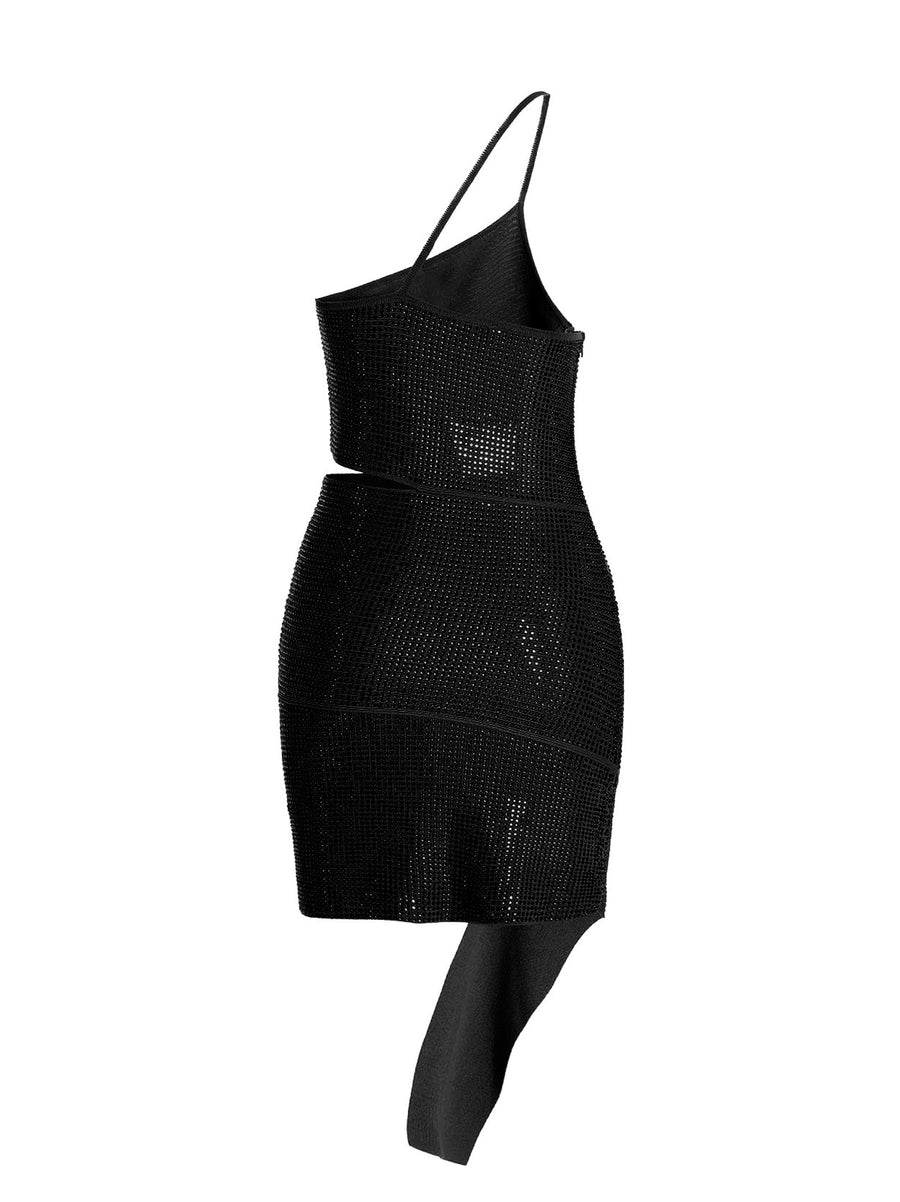 AndreAdamo Sequin One Shoulder Dress For Women Luxurious Evening Glamour With Allover Knit