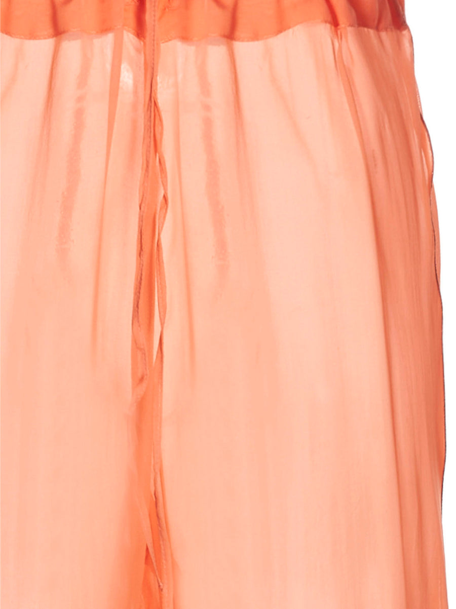 Osèree Feather Silk Pants For Women With Ostrich Feather Hem And Drawstring Waist