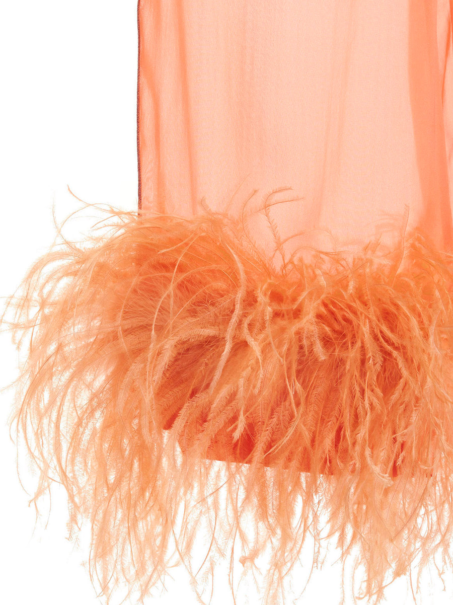 Osèree Feather Silk Pants For Women With Ostrich Feather Hem And Drawstring Waist
