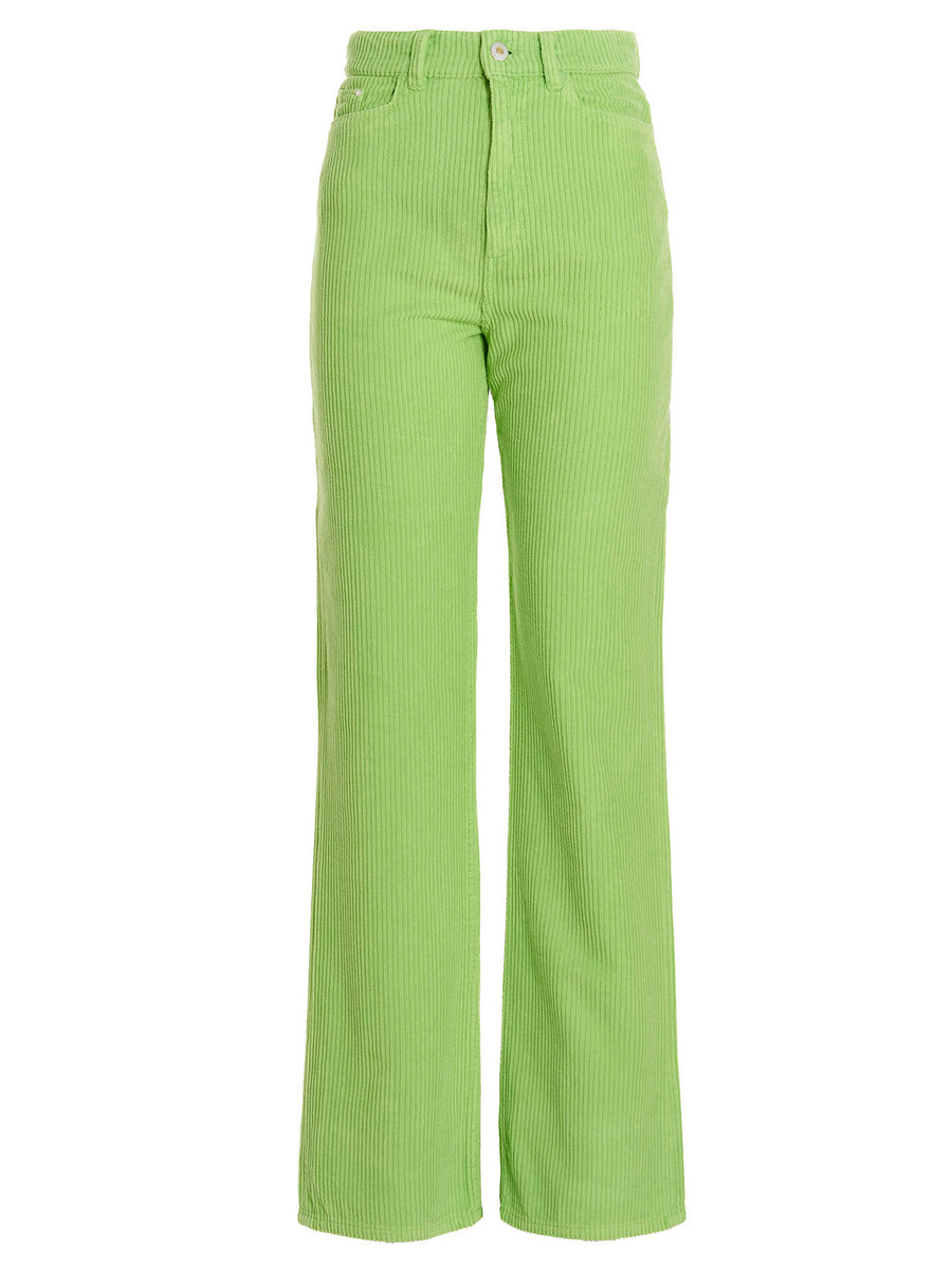 Wandler Rose Pants Green Cotton Corduroy High Waist Straight Leg Trousers For Women