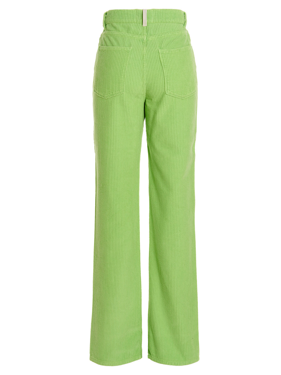 Wandler Rose Pants Green Cotton Corduroy High Waist Straight Leg Trousers For Women