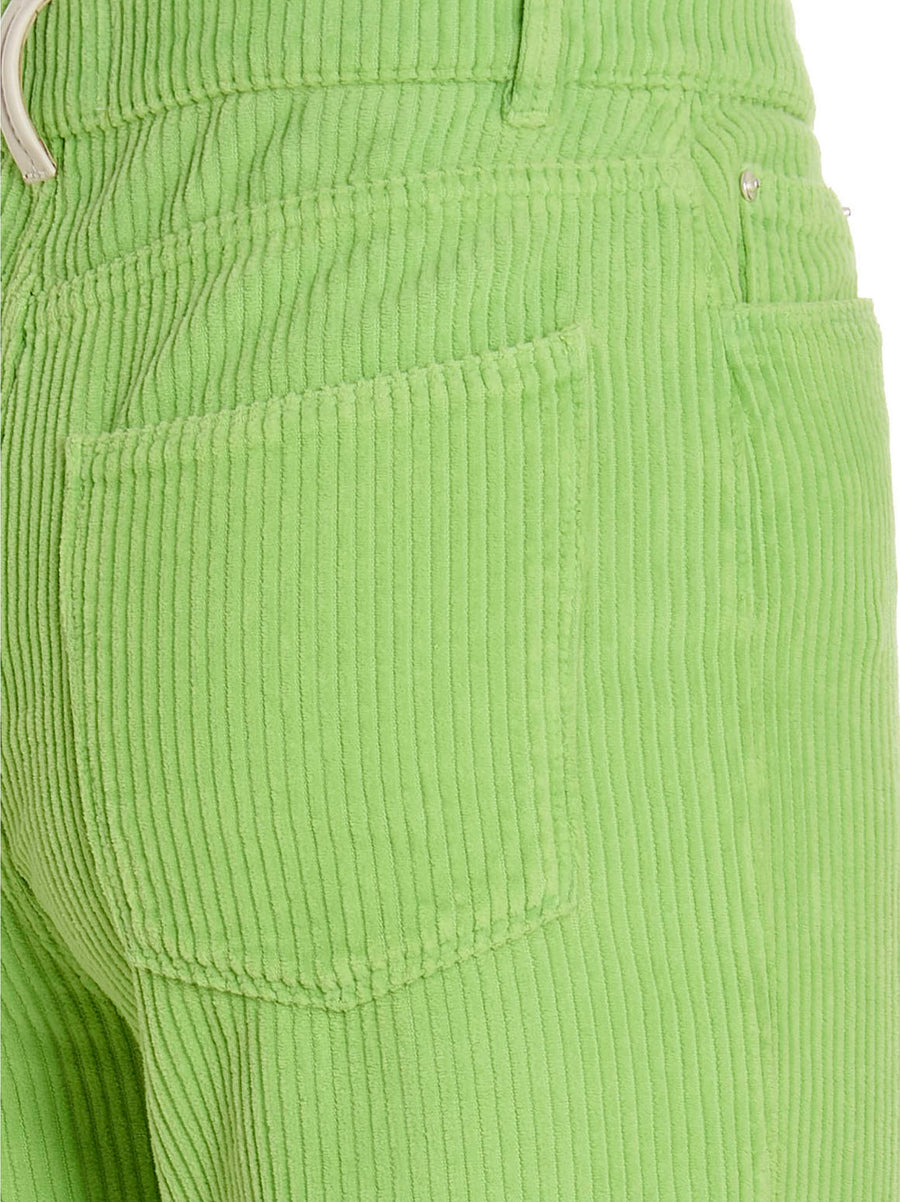 Wandler Rose Pants Green Cotton Corduroy High Waist Straight Leg Trousers For Women