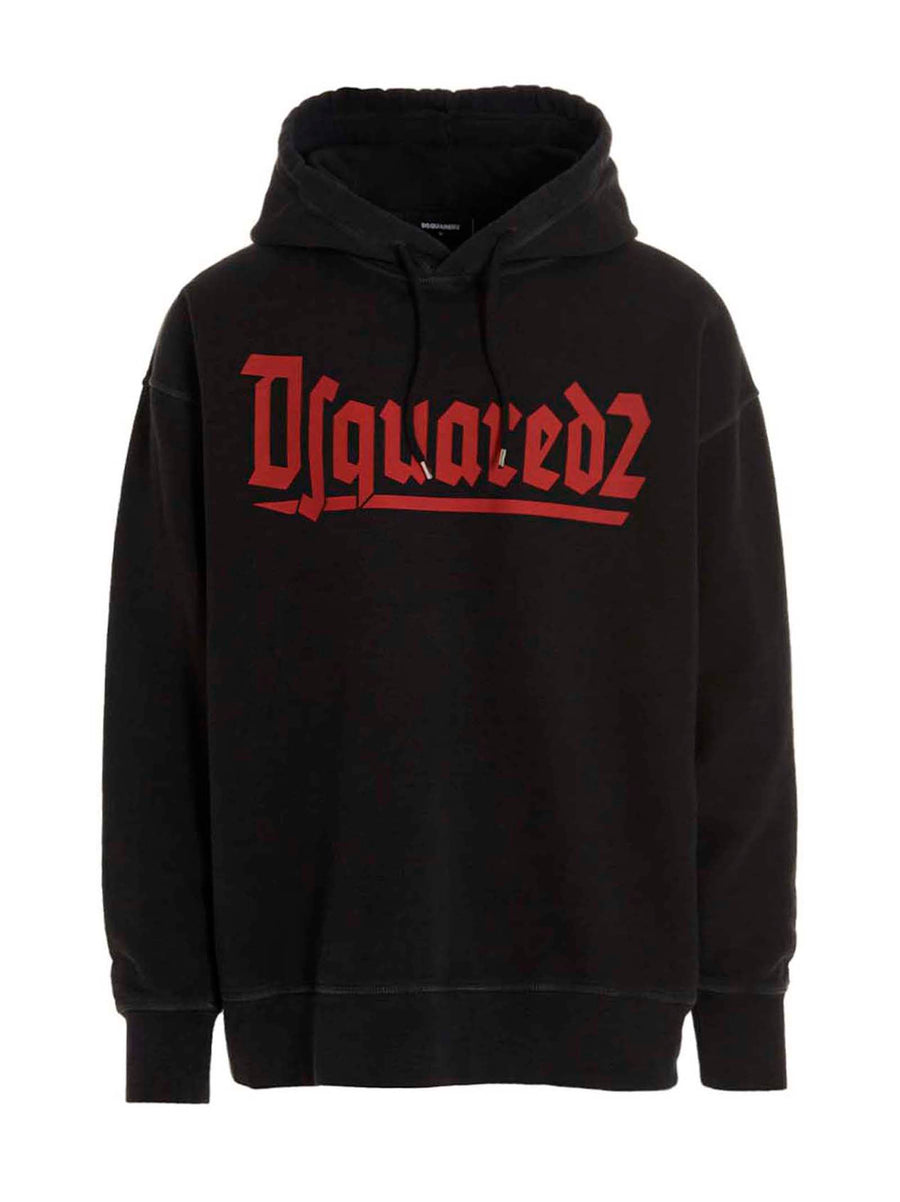 Dsquared2 Hoodie For Men Oversized Black 100 Percent Cotton With Front Signature Logo Print
