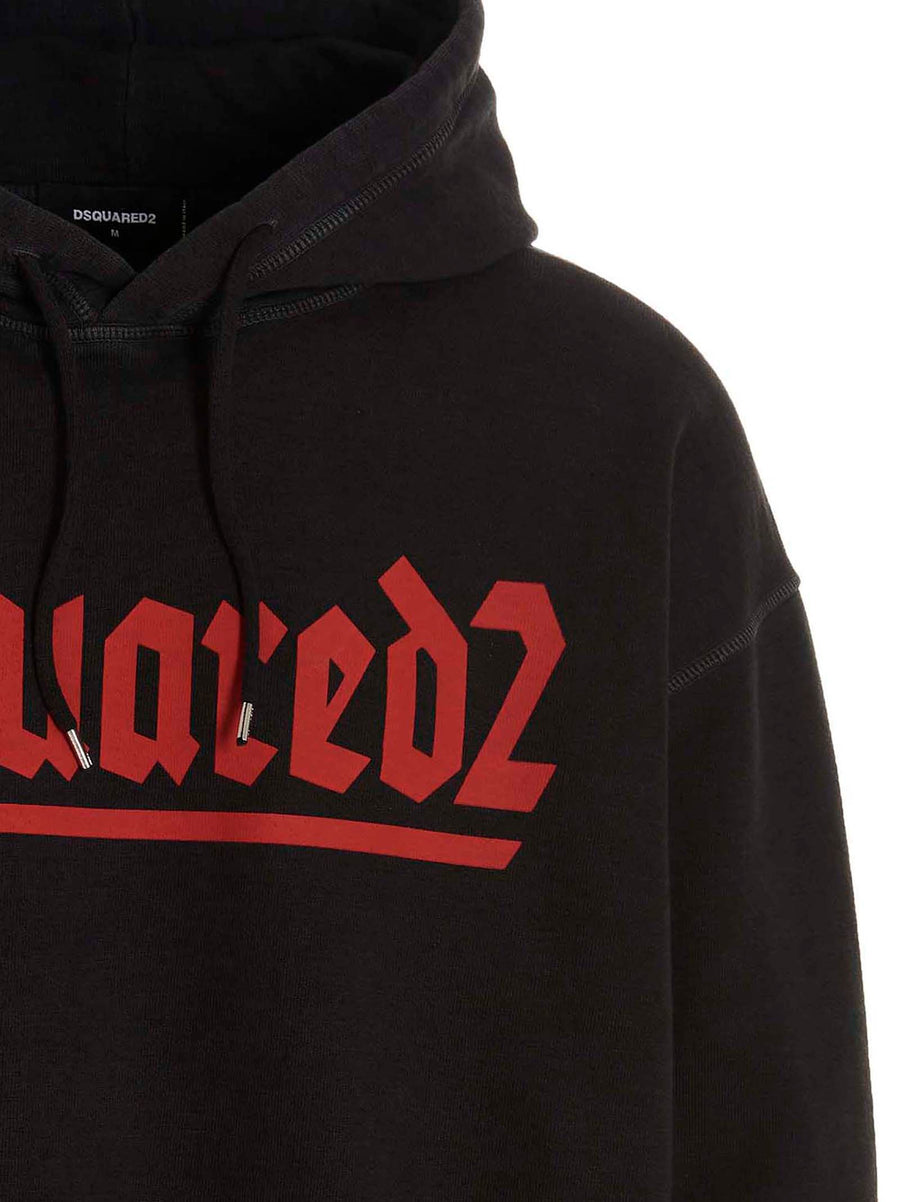 Dsquared2 Hoodie For Men Oversized Black 100 Percent Cotton With Front Signature Logo Print