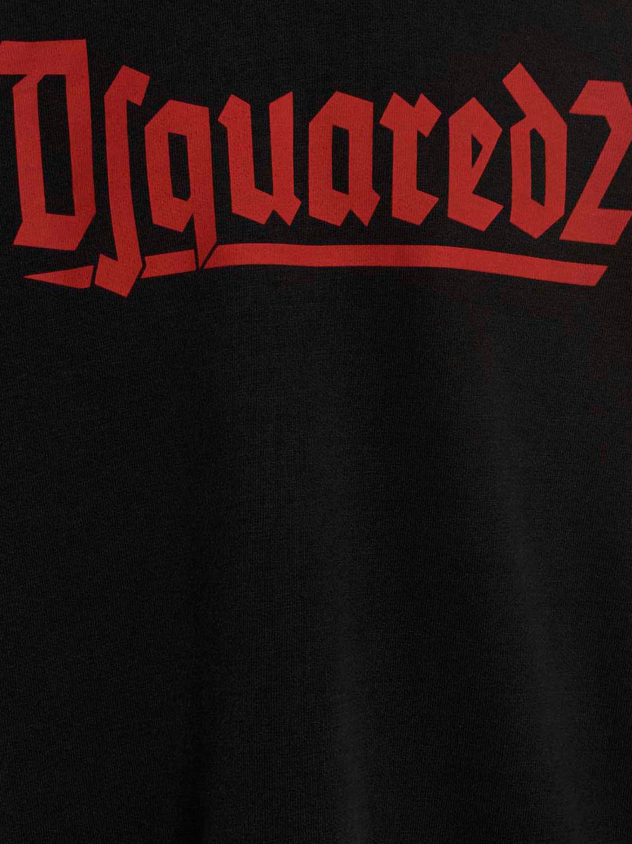 Dsquared2 Hoodie For Men Oversized Black 100 Percent Cotton With Front Signature Logo Print