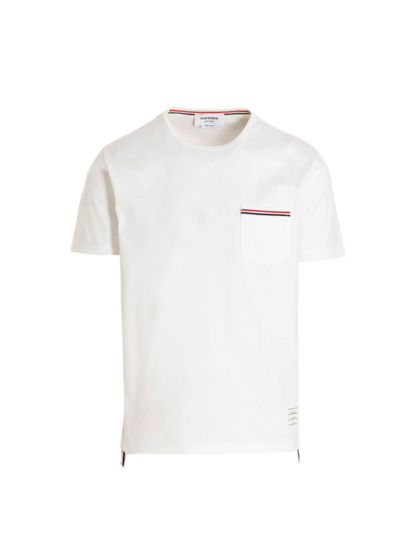 Thom Browne Logo Band Jersey T Shirt For Men White Cotton