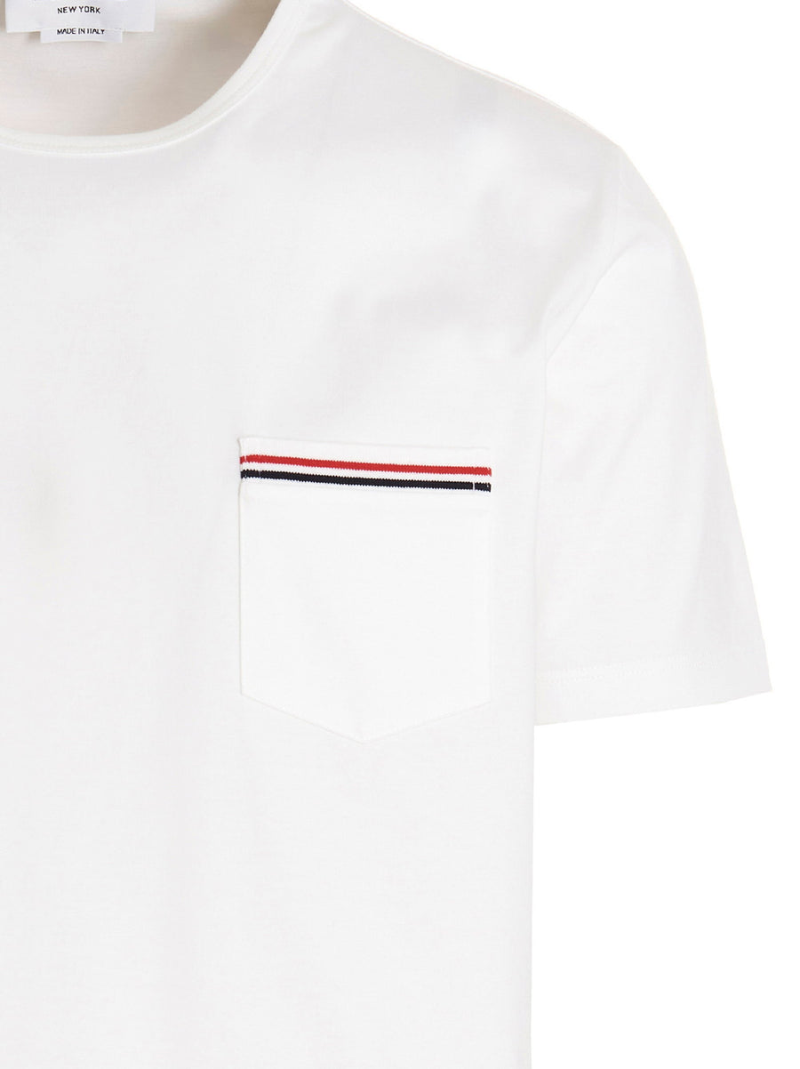 Thom Browne Logo Band Jersey T Shirt For Men White Cotton