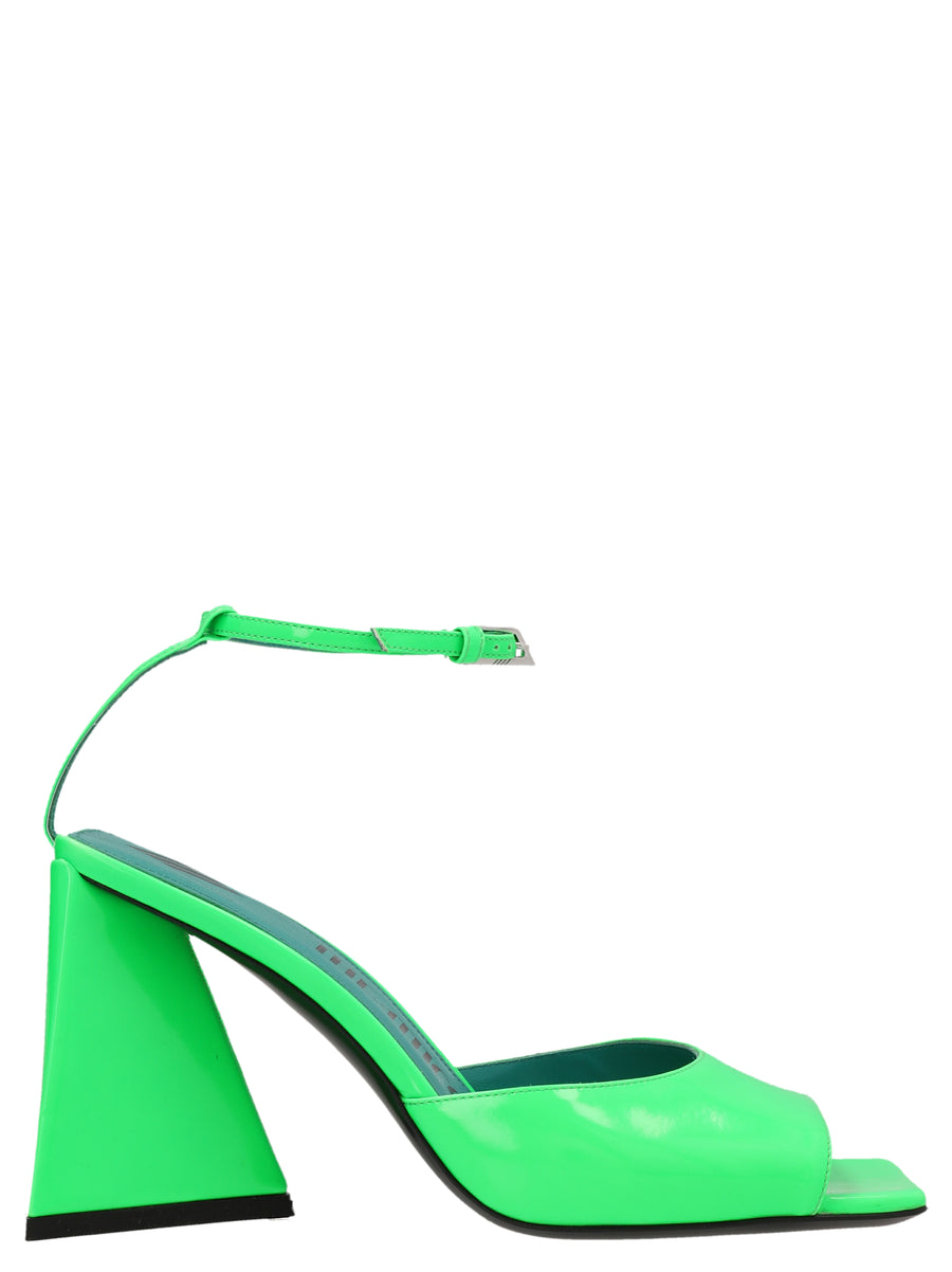 The Attico Piper Fluorescent Green Leather Sandals For Women With Pointed Toe Ankle Strap Sculpted Heel