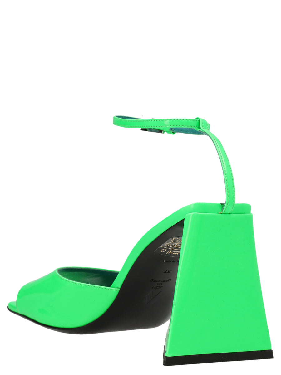 The Attico Piper Fluorescent Green Leather Sandals For Women With Pointed Toe Ankle Strap Sculpted Heel