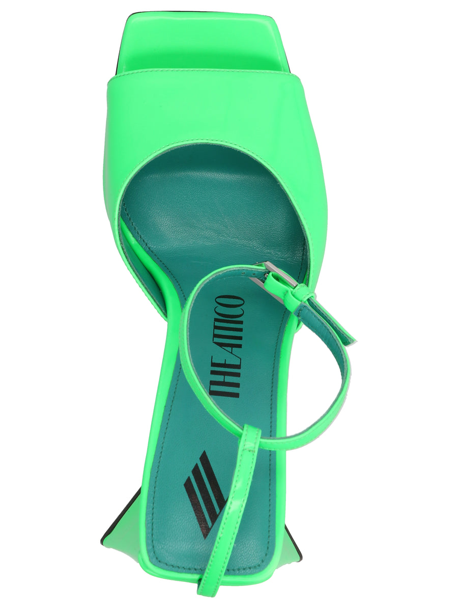 The Attico Piper Fluorescent Green Leather Sandals For Women With Pointed Toe Ankle Strap Sculpted Heel
