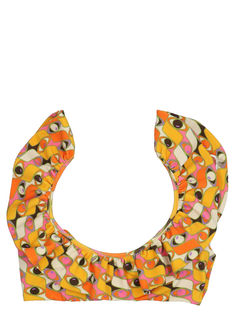La Double J Ruffle Bikini Top Multicolor Print Lux Secure Hook Closure for Women
