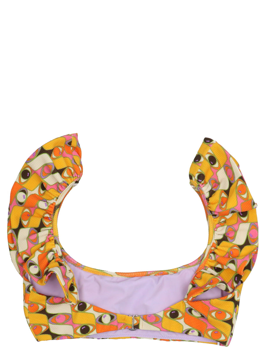 La Double J Ruffle Bikini Top Multicolor Print Lux Secure Hook Closure for Women