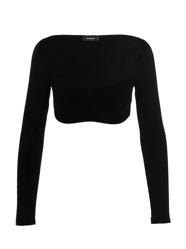 Dsquared2 Black Ribbed Cropped Sweater Viscose Blend Topwear