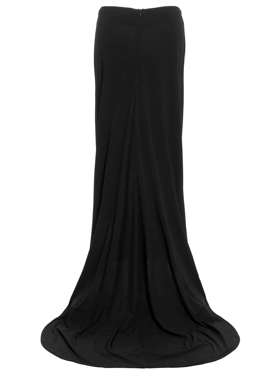 Magda Butrym Asymmetrical Long Skirt Luxury Black Viscose Stretch Back Zip For Women