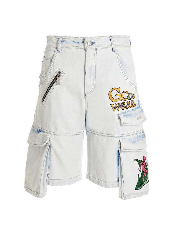 Gcds Bleached Embroidered Ultracargo Bermuda Shorts