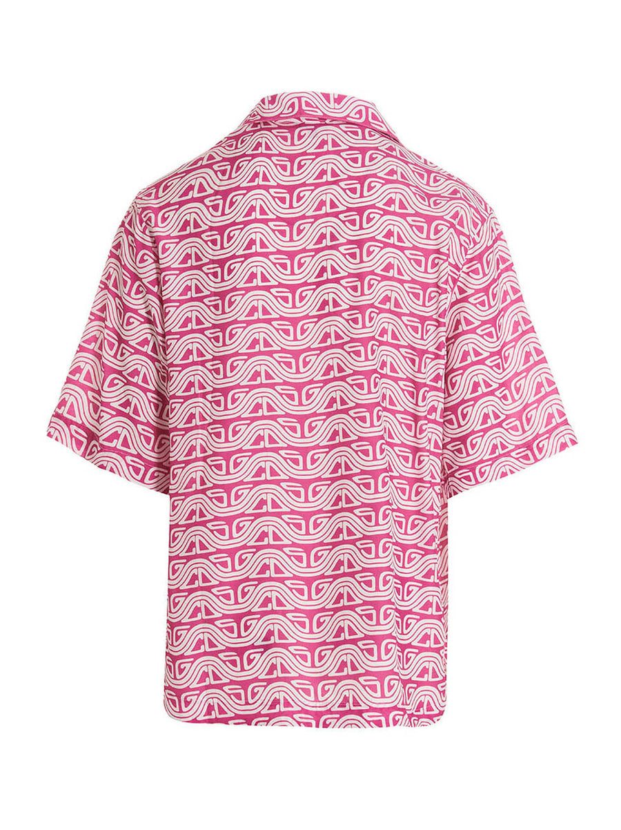 Gcds Waved Logo Shirt For Men Allover Fuchsia Print 100 Percent Viscose Bold Streetwear Statement