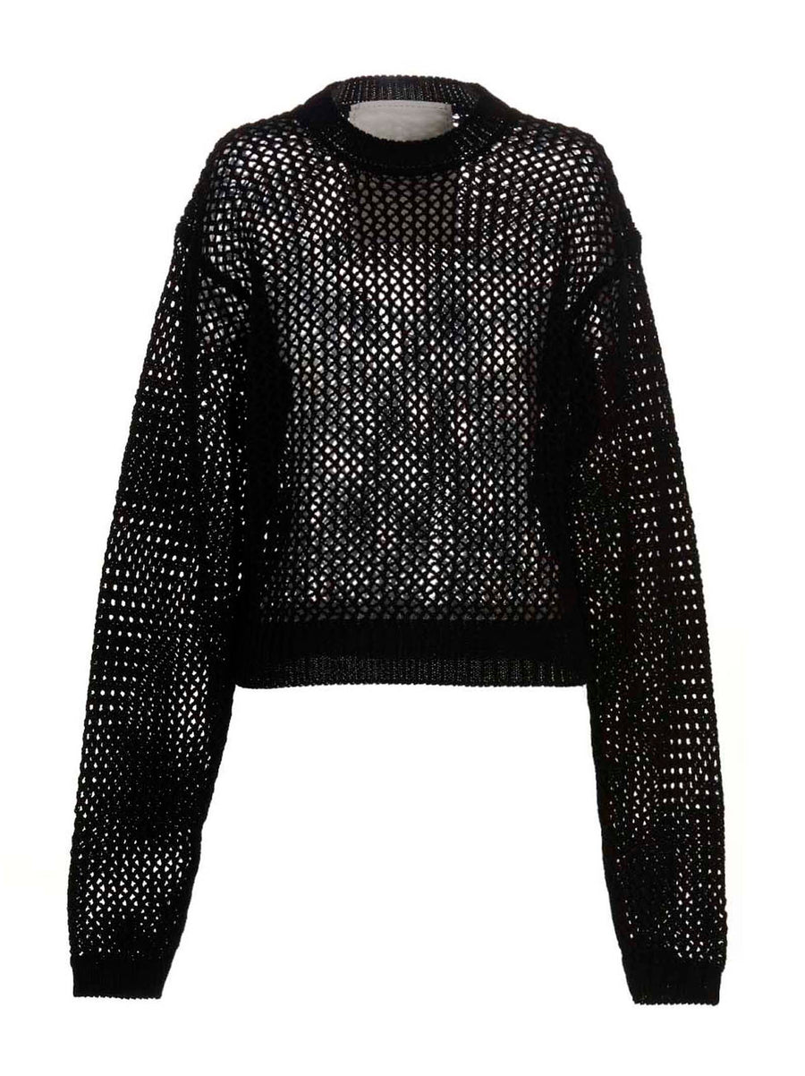 Ramael Bio Cable Sweater For Women See Through Cotton Knit Breathable Comfort Black Crew Neck With Long Cuffed Sleeves