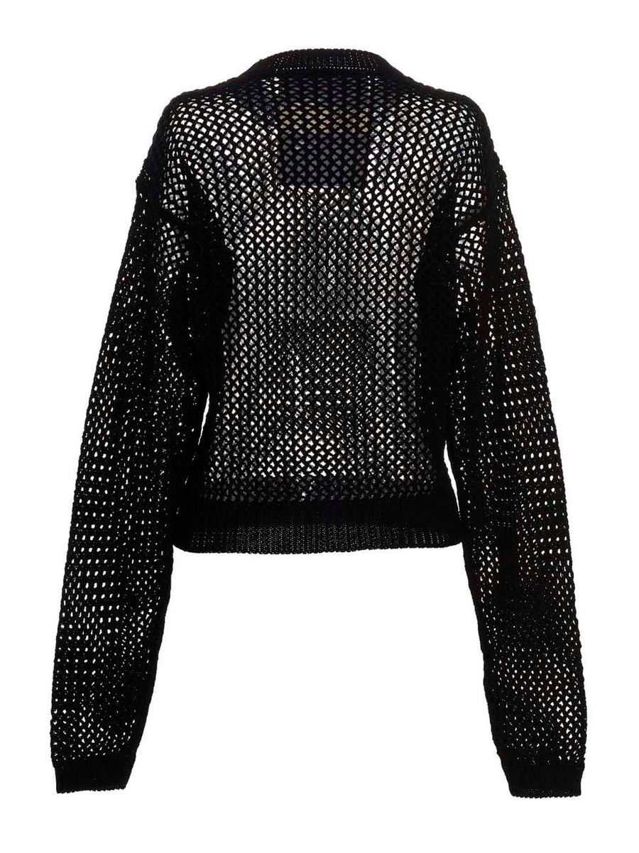 Ramael Bio Cable Sweater For Women See Through Cotton Knit Breathable Comfort Black Crew Neck With Long Cuffed Sleeves