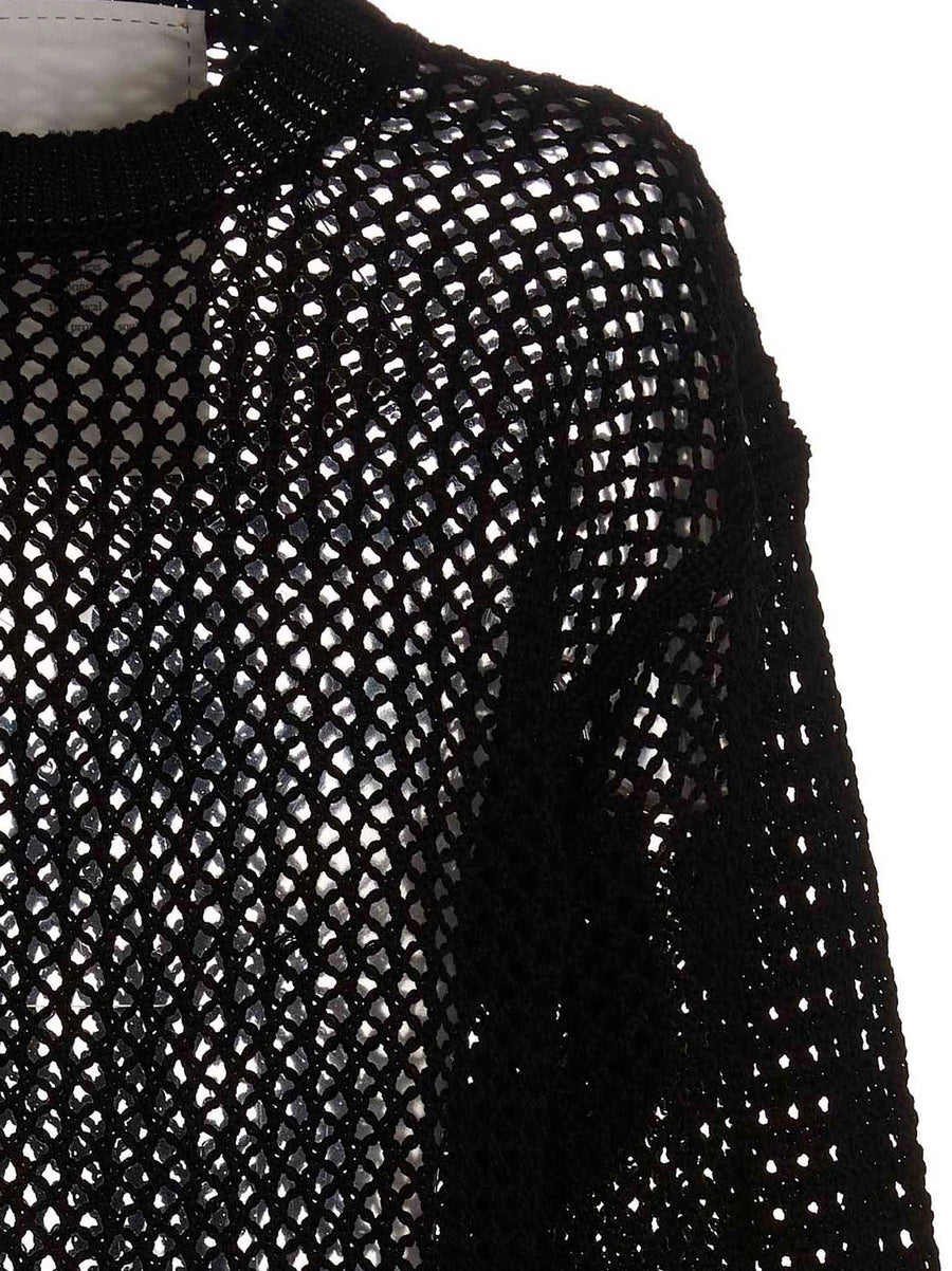 Ramael Bio Cable Sweater For Women See Through Cotton Knit Breathable Comfort Black Crew Neck With Long Cuffed Sleeves