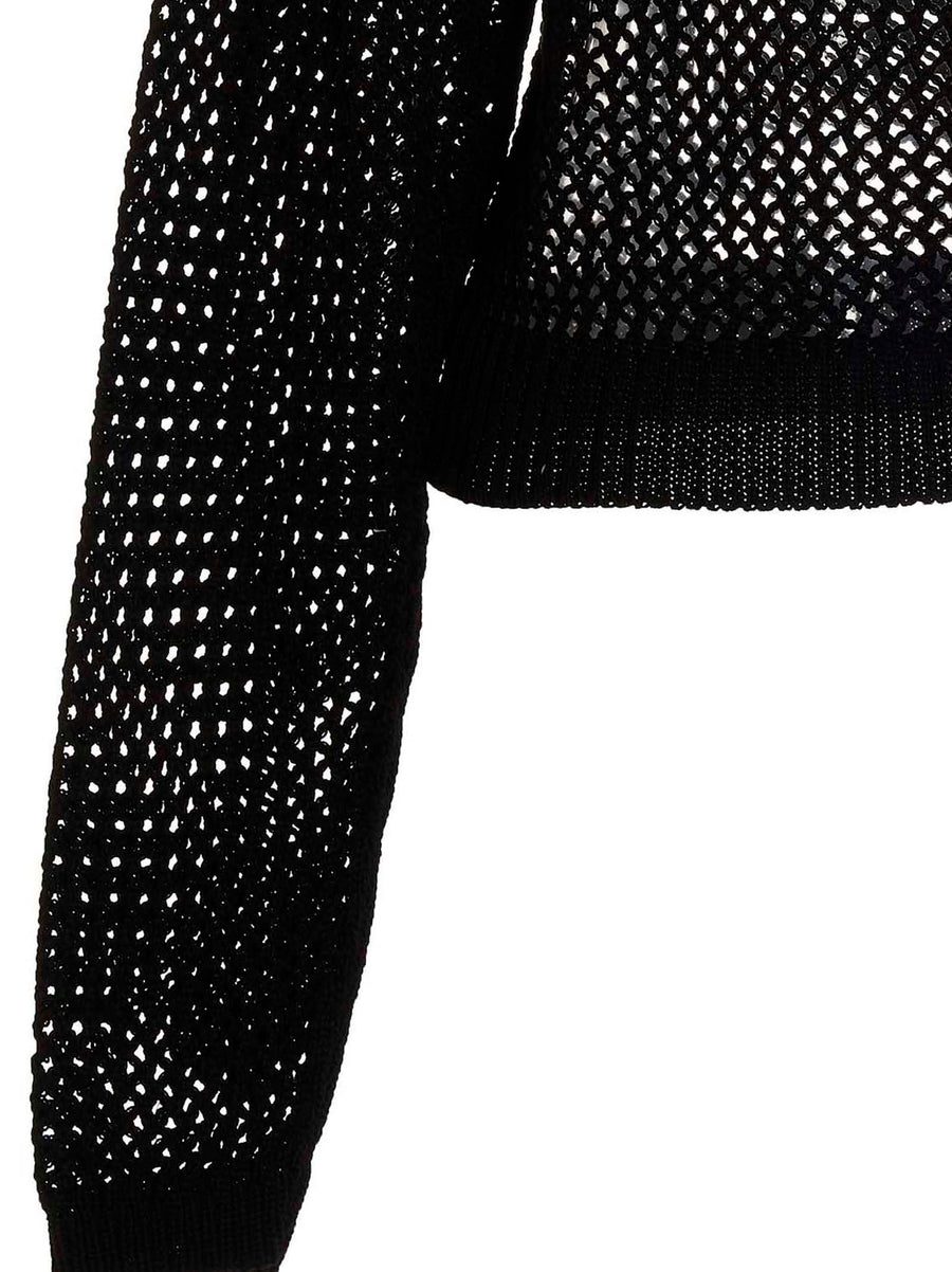 Ramael Bio Cable Sweater For Women See Through Cotton Knit Breathable Comfort Black Crew Neck With Long Cuffed Sleeves