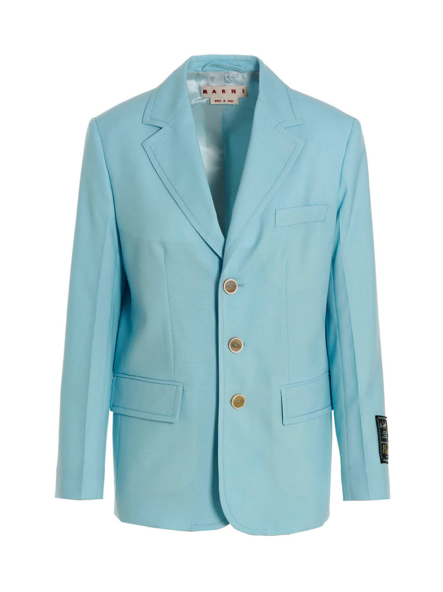Marni Light Blue Virgin Wool Single Breasted Blazer for Women Polished Tailoring and Versatility