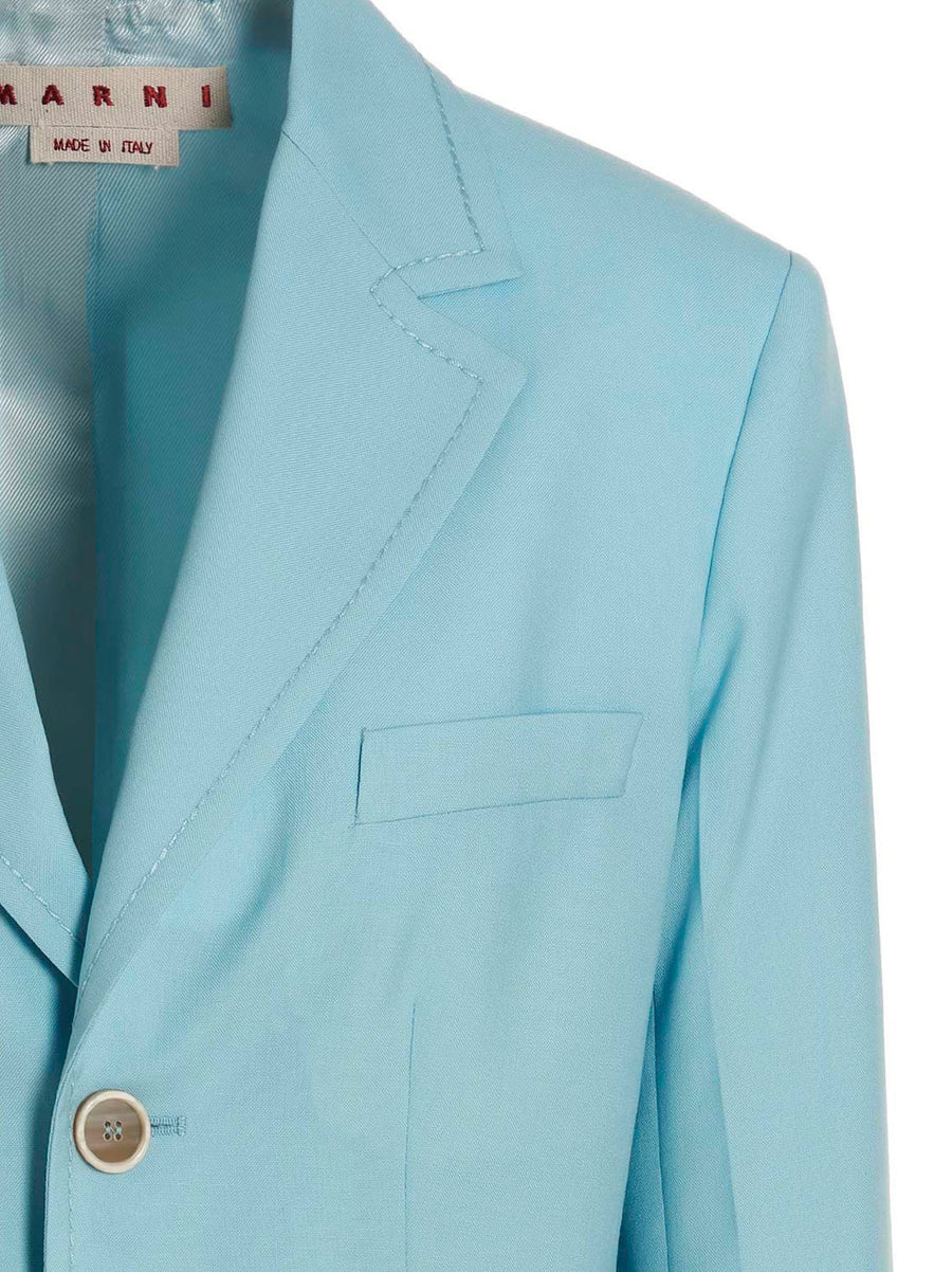 Marni Light Blue Virgin Wool Single Breasted Blazer for Women Polished Tailoring and Versatility