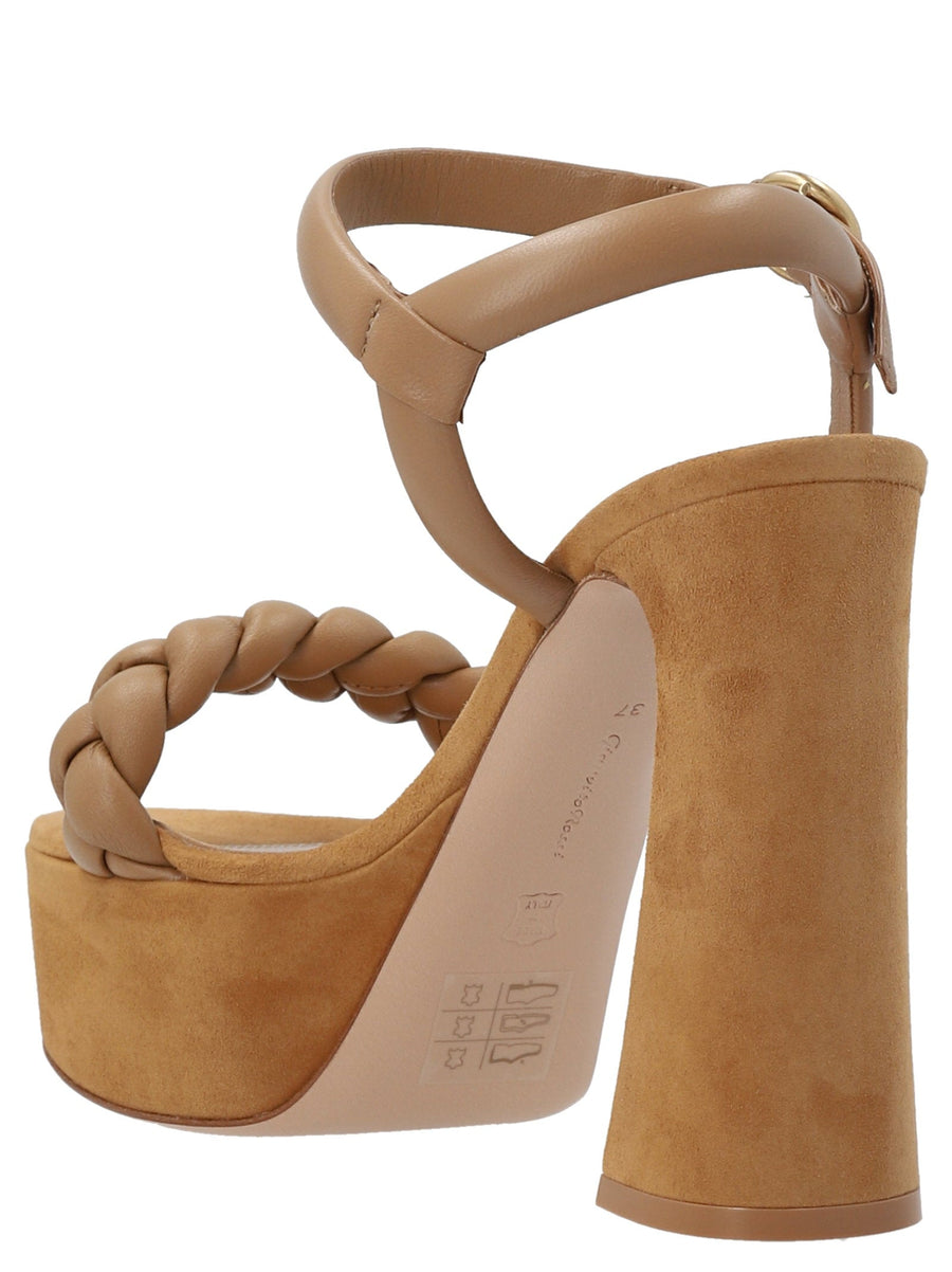 Gianvito Rossi Braided Sandals Beige Nappa Suede 70mm Heel for EU Women Luxurious Craftsmanship