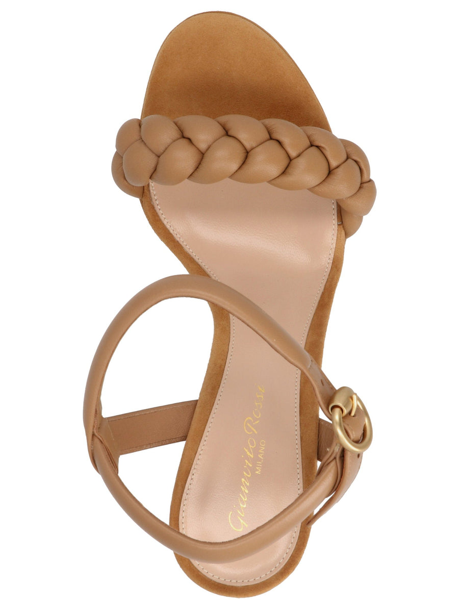 Gianvito Rossi Braided Sandals Beige Nappa Suede 70mm Heel for EU Women Luxurious Craftsmanship