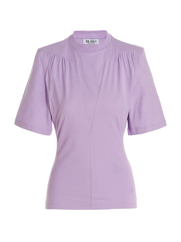 The Attico Jewel Cotton T Shirt for Women With Architectural Detailing and Back Cutout in Purple Luxury