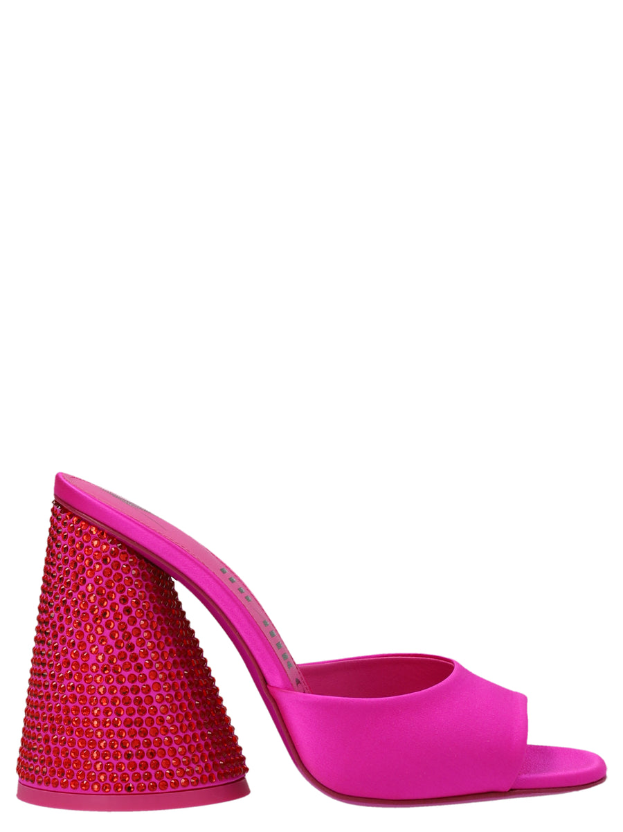 The Attico Luz Mules Luxurious Satin Sandals With Sequined Cylindrical Heel Fuchsia For Women Dressy