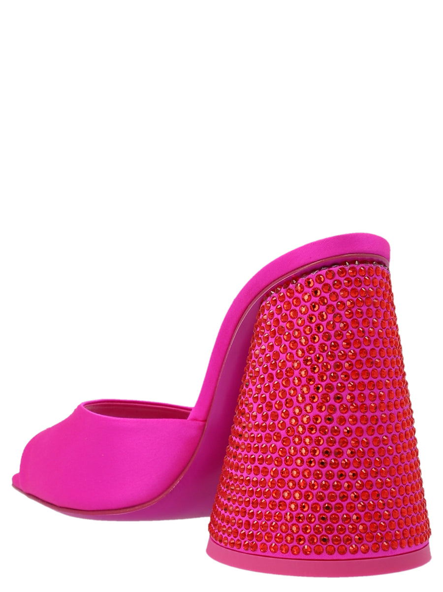 The Attico Luz Mules Luxurious Satin Sandals With Sequined Cylindrical Heel Fuchsia For Women Dressy