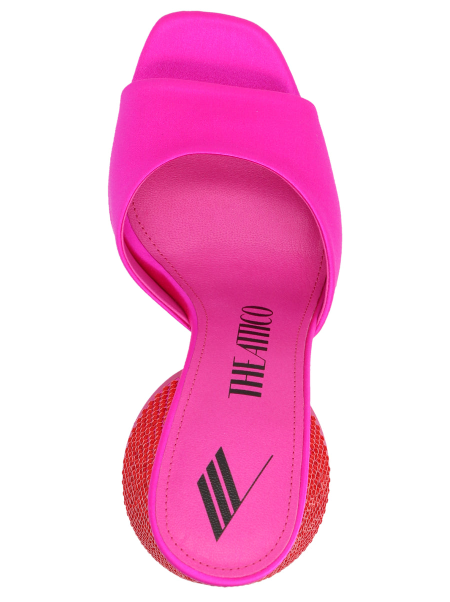 The Attico Luz Mules Luxurious Satin Sandals With Sequined Cylindrical Heel Fuchsia For Women Dressy