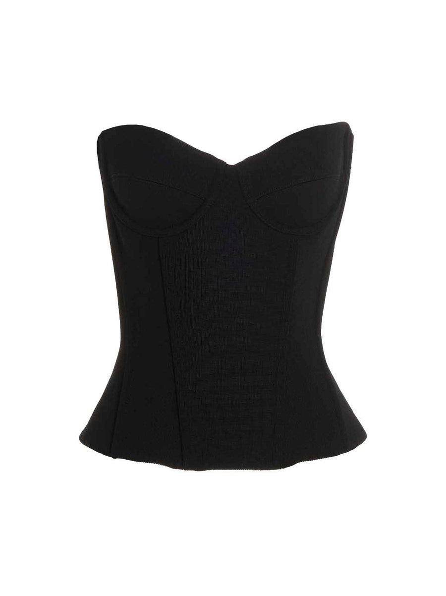 Balenciaga Bustier Top For Women Cropped Off Shoulder Elastic Jersey Built In Splints Back Zip