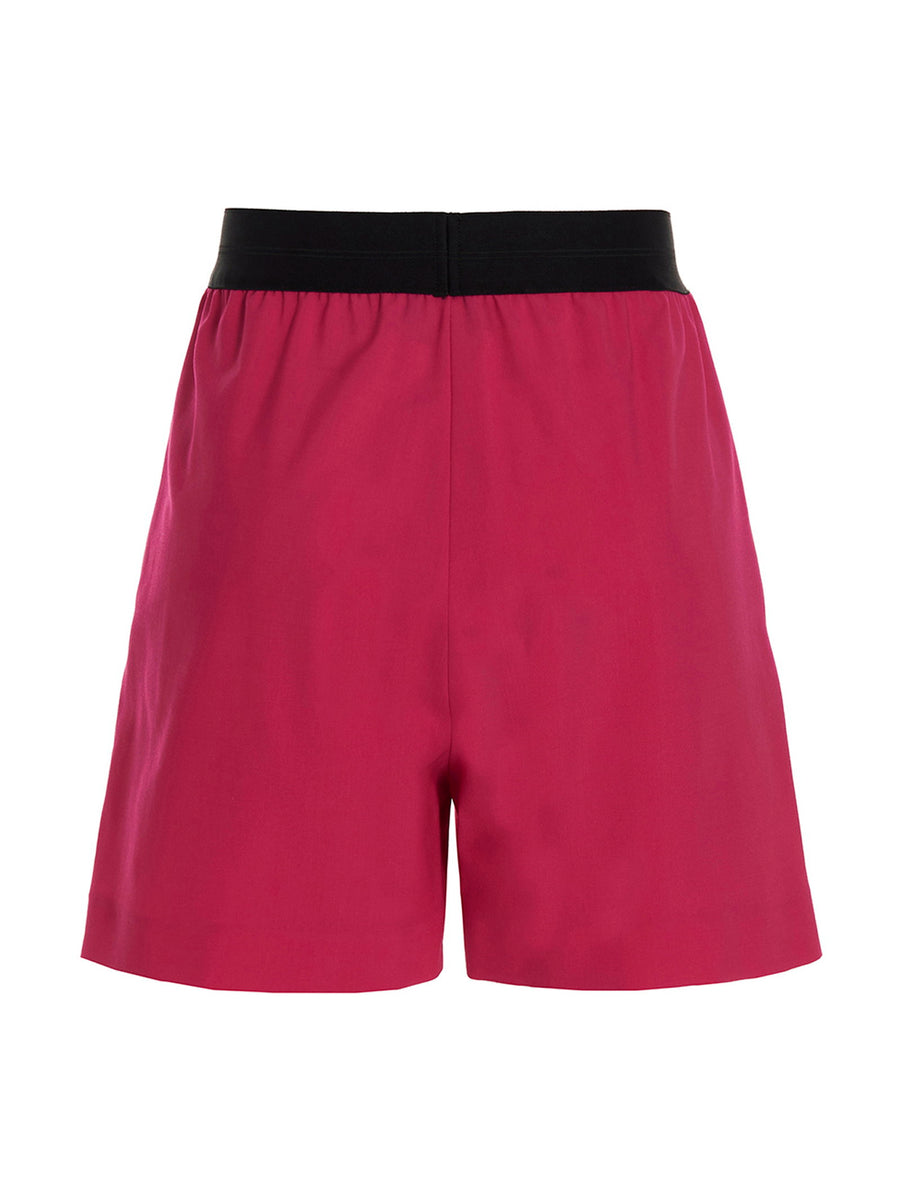 MSGM Wool Bermuda Shorts For Women Fuchsia Elastic Waistband Pockets Luxury Virgin Wool