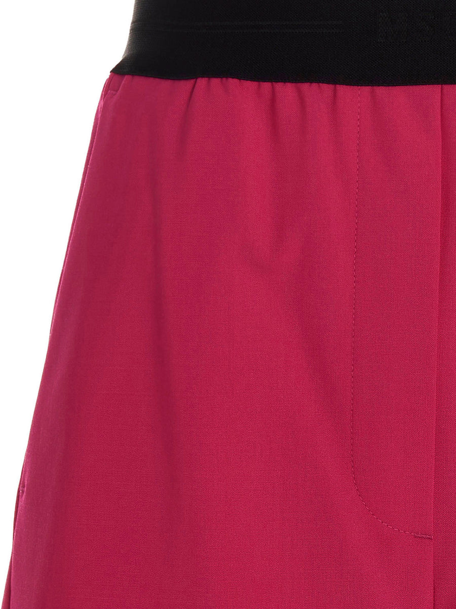 MSGM Wool Bermuda Shorts For Women Fuchsia Elastic Waistband Pockets Luxury Virgin Wool