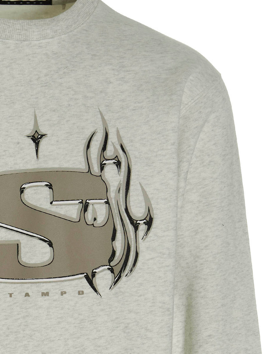Stampd Chrome Flame Sweatshirt Gray Premium Cotton Blend Top for Men Bold Front Print Everyday Streetwear