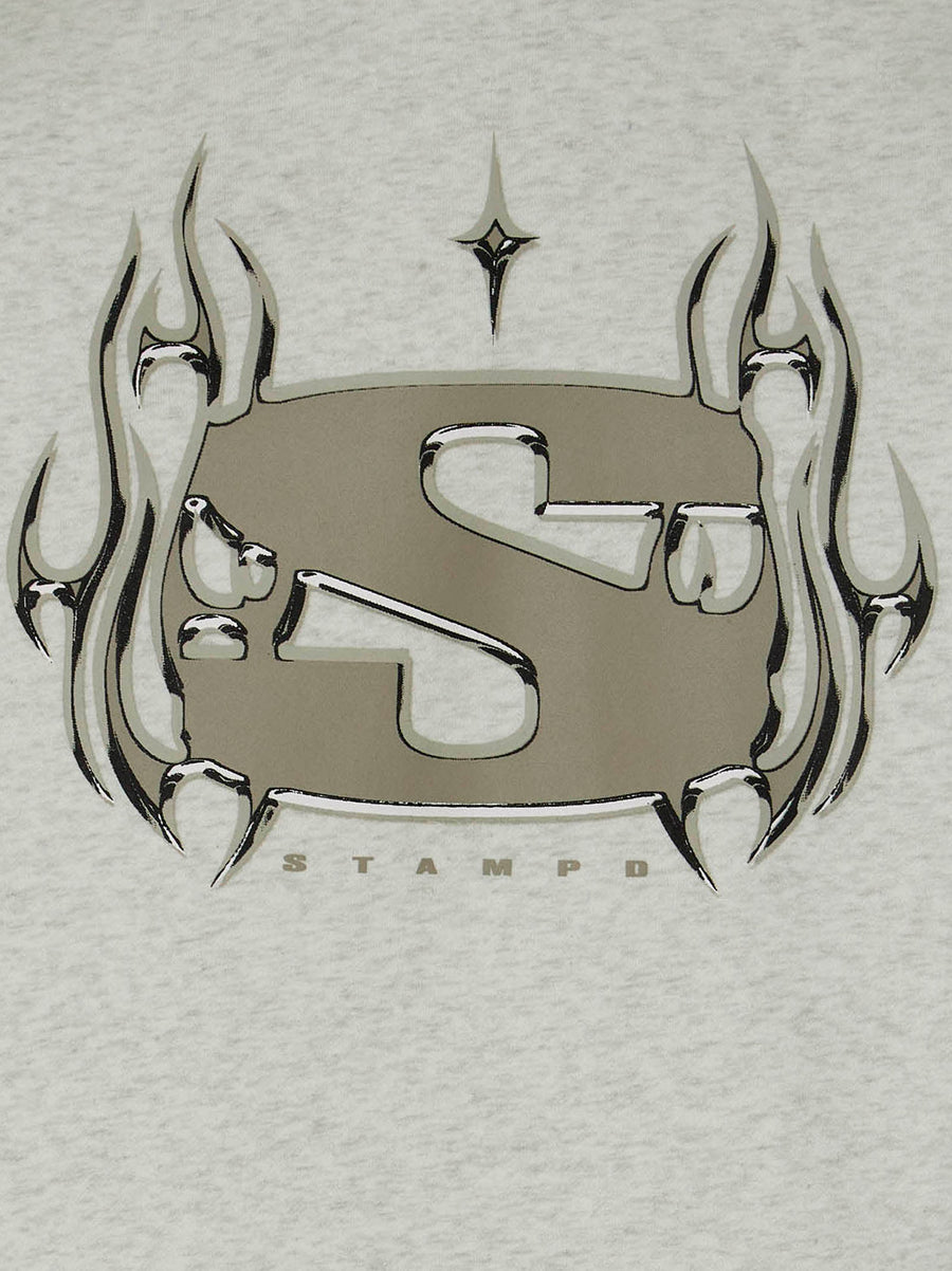 Stampd Chrome Flame Sweatshirt Gray Premium Cotton Blend Top for Men Bold Front Print Everyday Streetwear