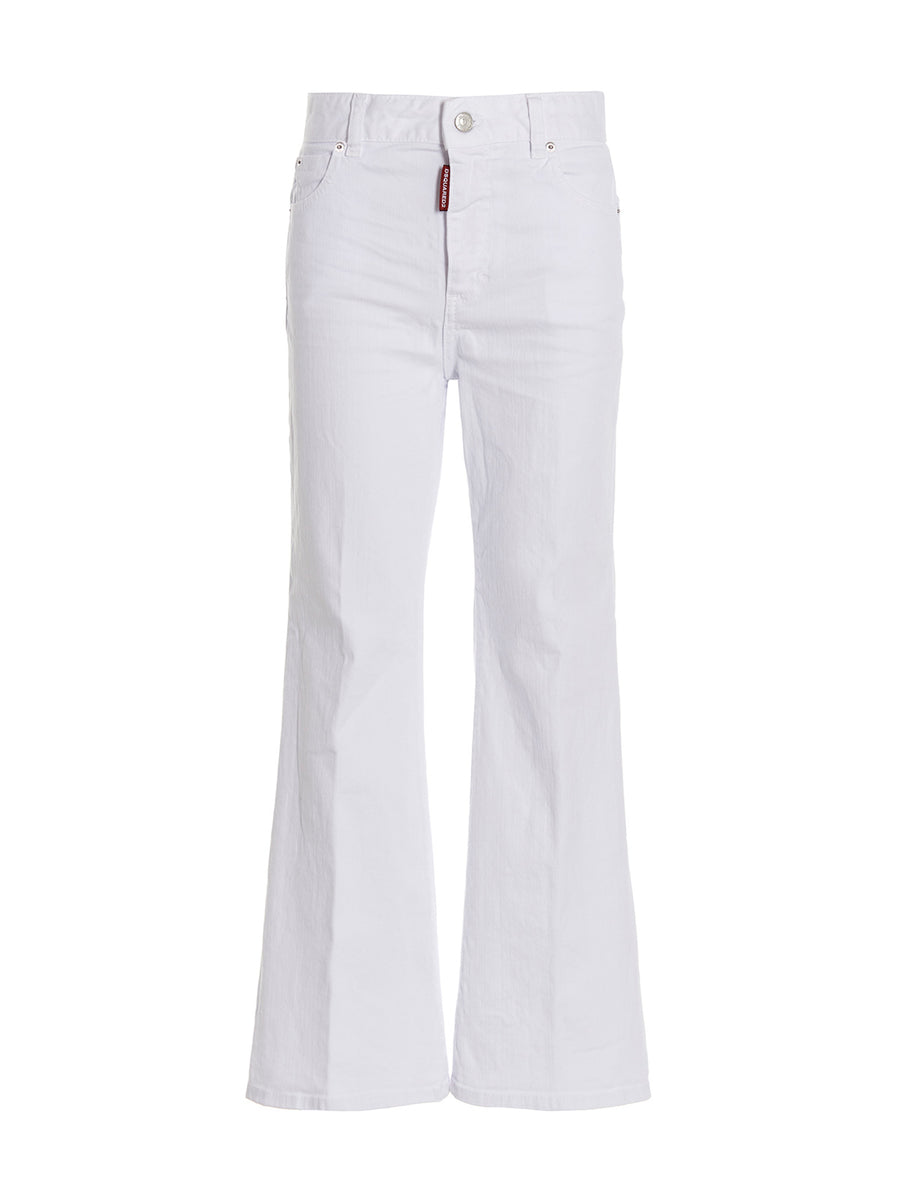 Dsquared2 White Cropped Flare Jeans for Women Luxury Designer Denim True to Size Five Pockets