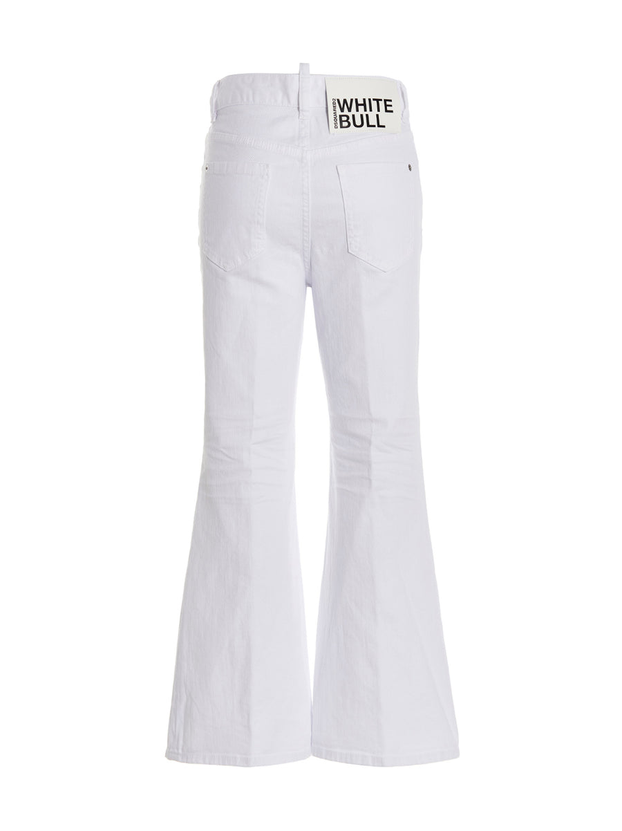 Dsquared2 White Cropped Flare Jeans for Women Luxury Designer Denim True to Size Five Pockets